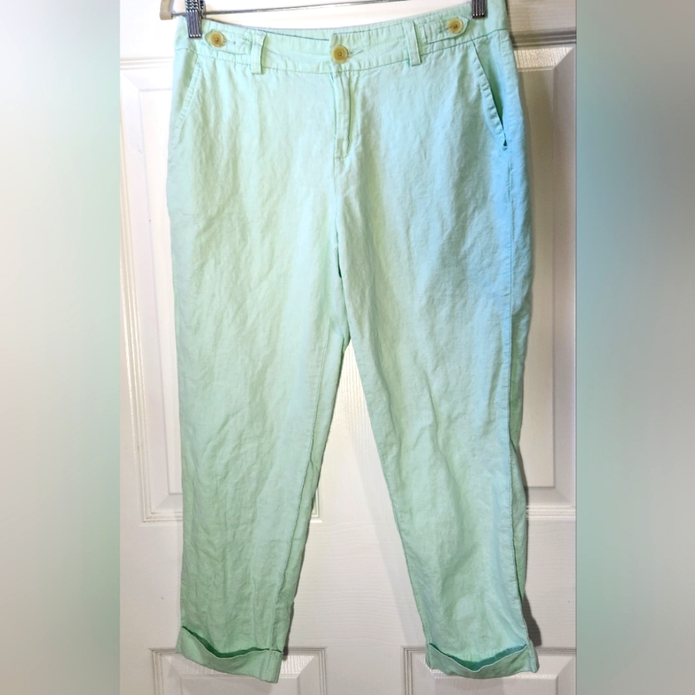 Banana Republic mint green linen cropped pants women's size 4